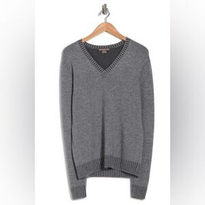 NWT Amicale | Cashmere Wool Blend Plated Jersey V-Neck Pullover‎ Mens Sweater L